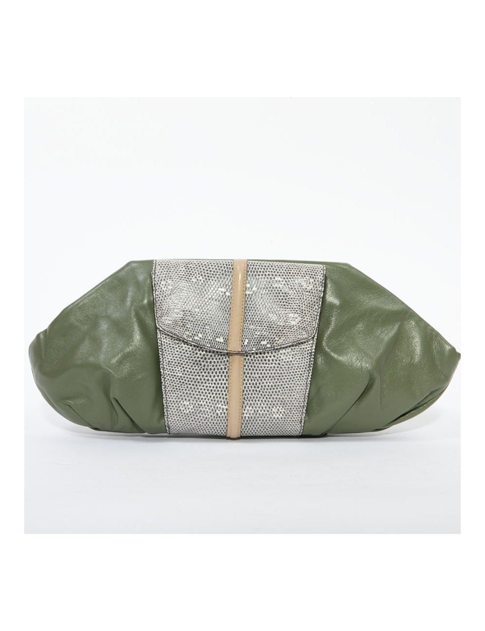Francesca Castagnacci green leather and genuine lezard clutch 