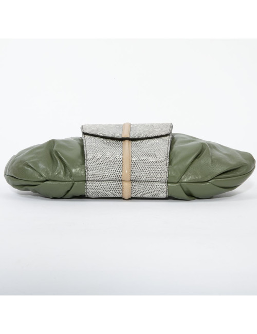 Pochette en cuir vert et lezard 