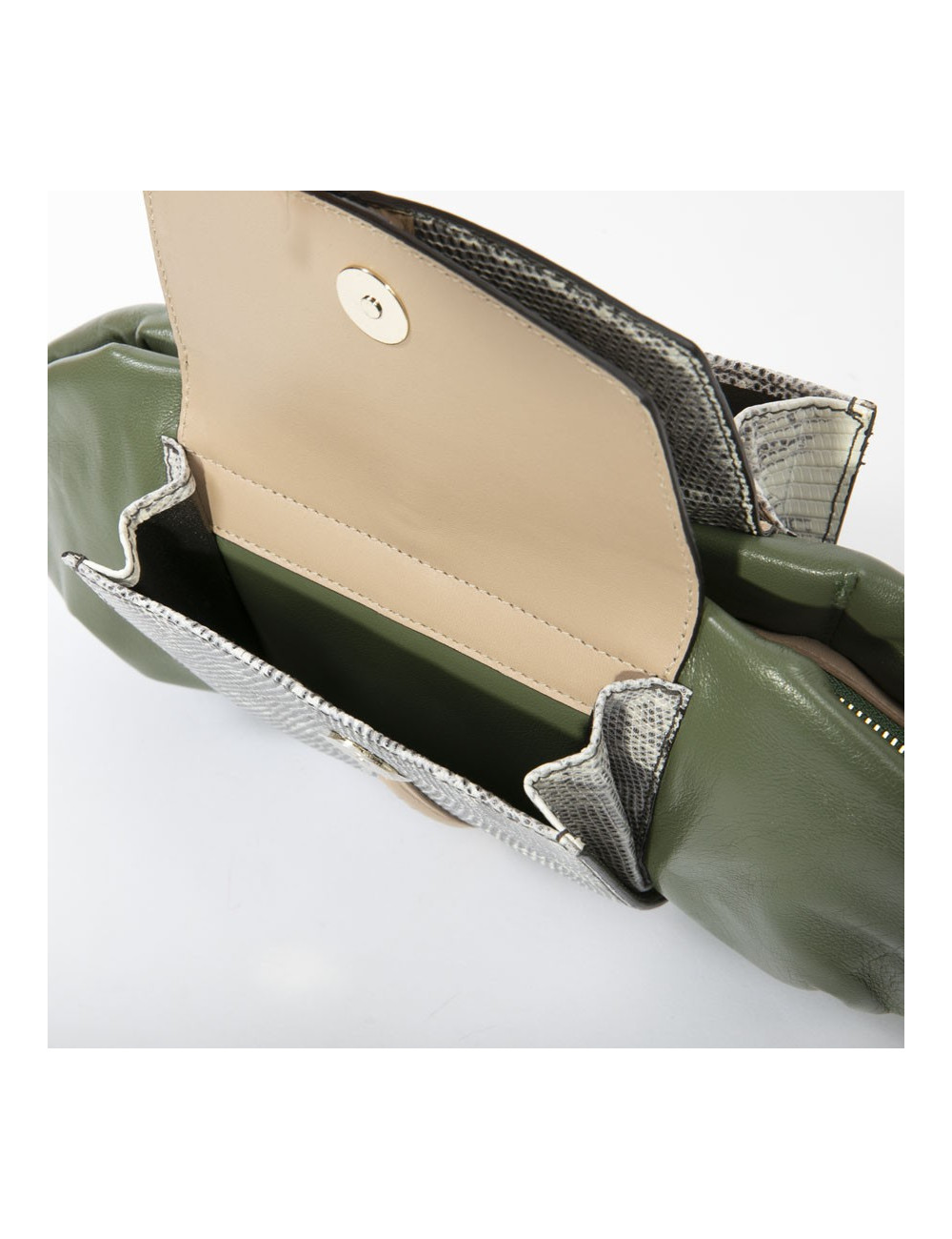 Pochette en cuir vert et lezard 