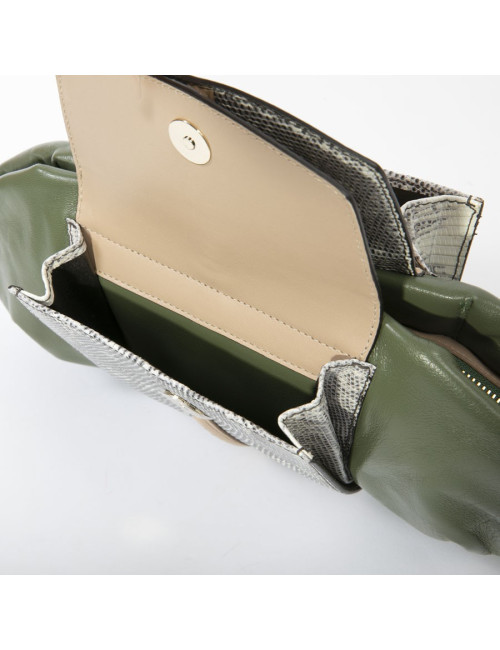 Francesca Castagnacci green leather and genuine lezard clutch 