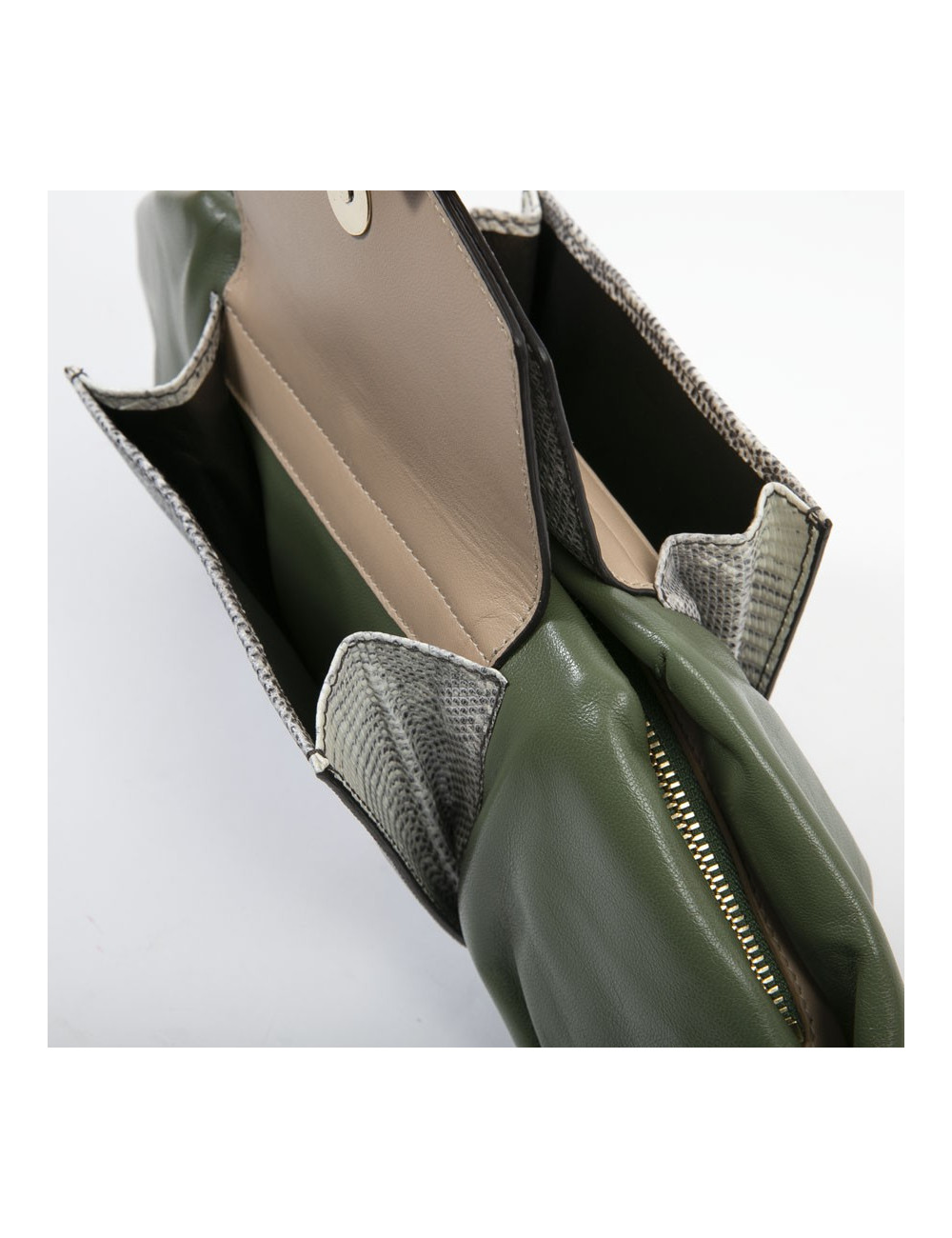 Francesca Castagnacci green leather and genuine lezard clutch 