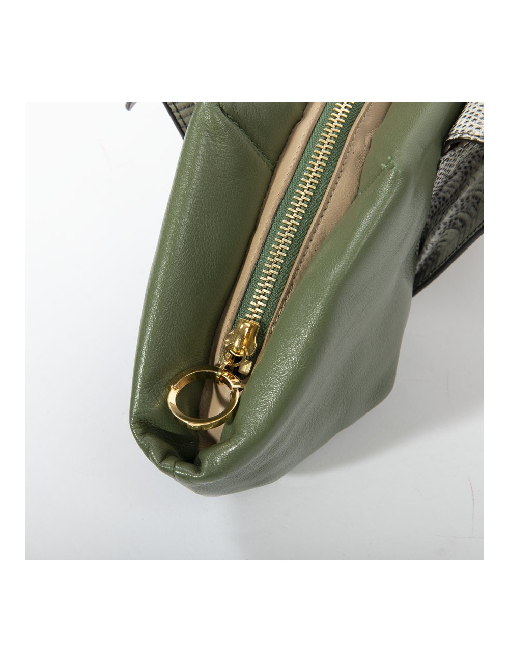 Francesca Castagnacci green leather and genuine lezard clutch 