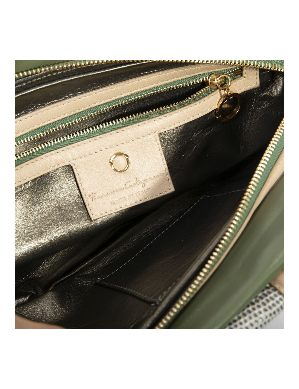 Pochette en cuir vert et lezard 