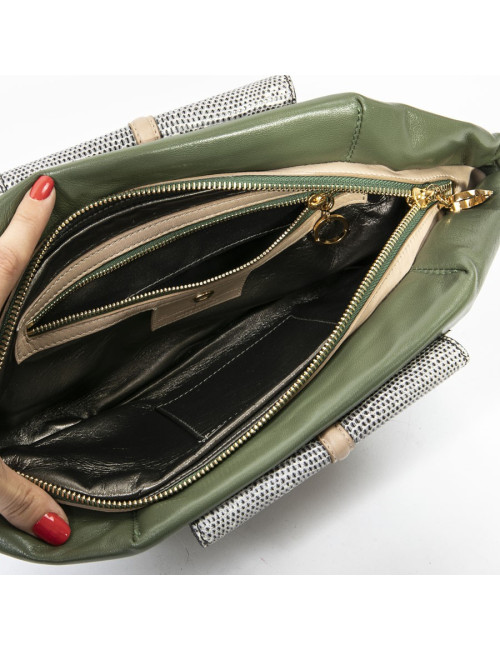 Francesca Castagnacci green leather and genuine lezard clutch 