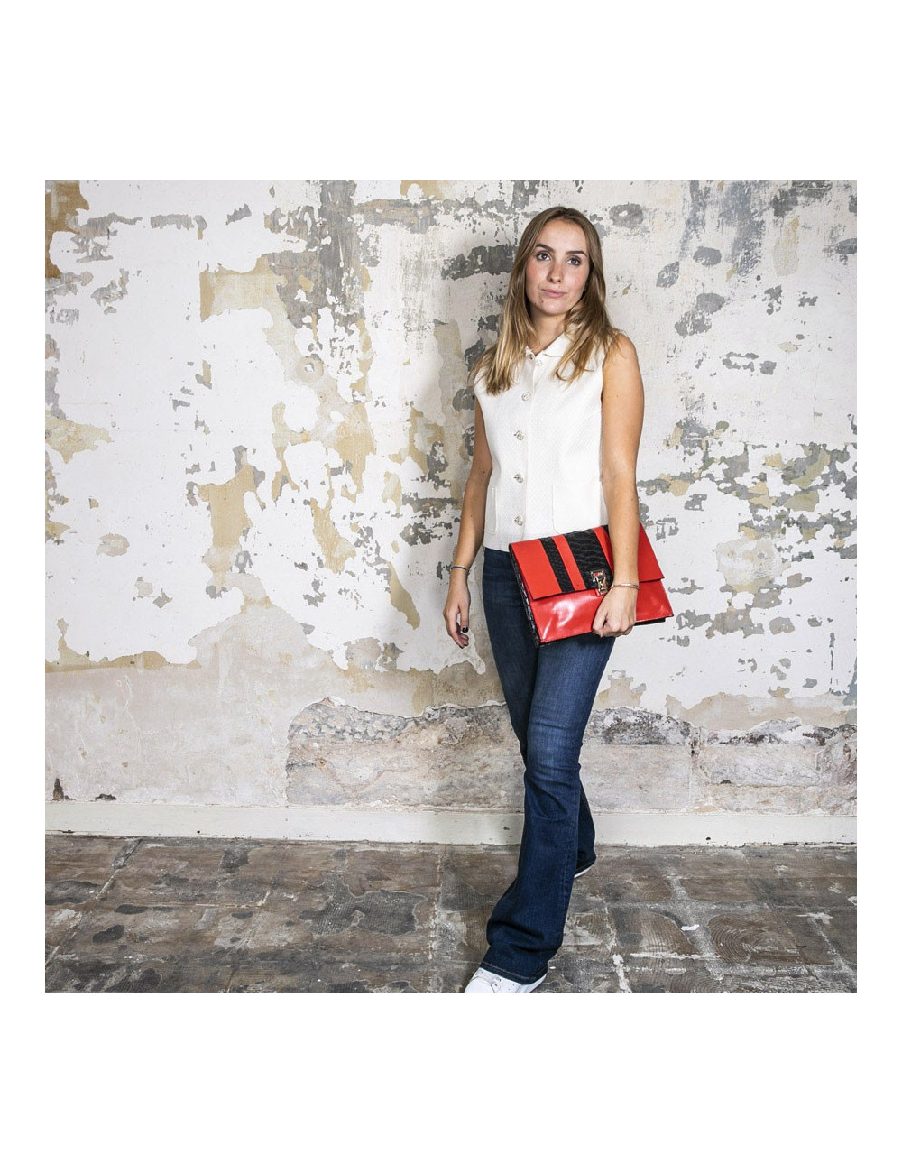 Pochette PROENZA SCHOULER cuir rouge et peau exotique noire