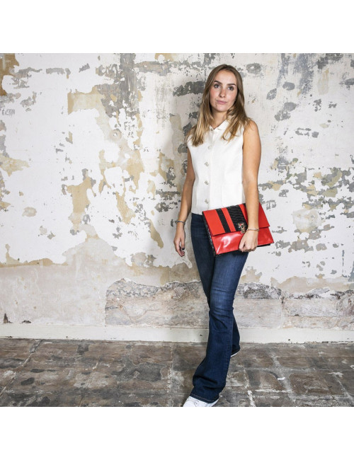 Pochette PROENZA SCHOULER cuir rouge et peau exotique noire