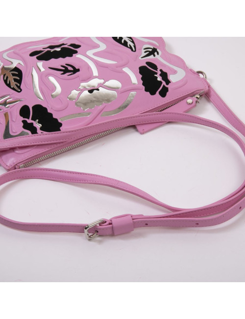 Sac CHRISTOPHER KANE cuir rose et incrustations noires et argent