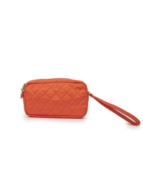 Pochette CHANEL satin orange "CC" strass doré