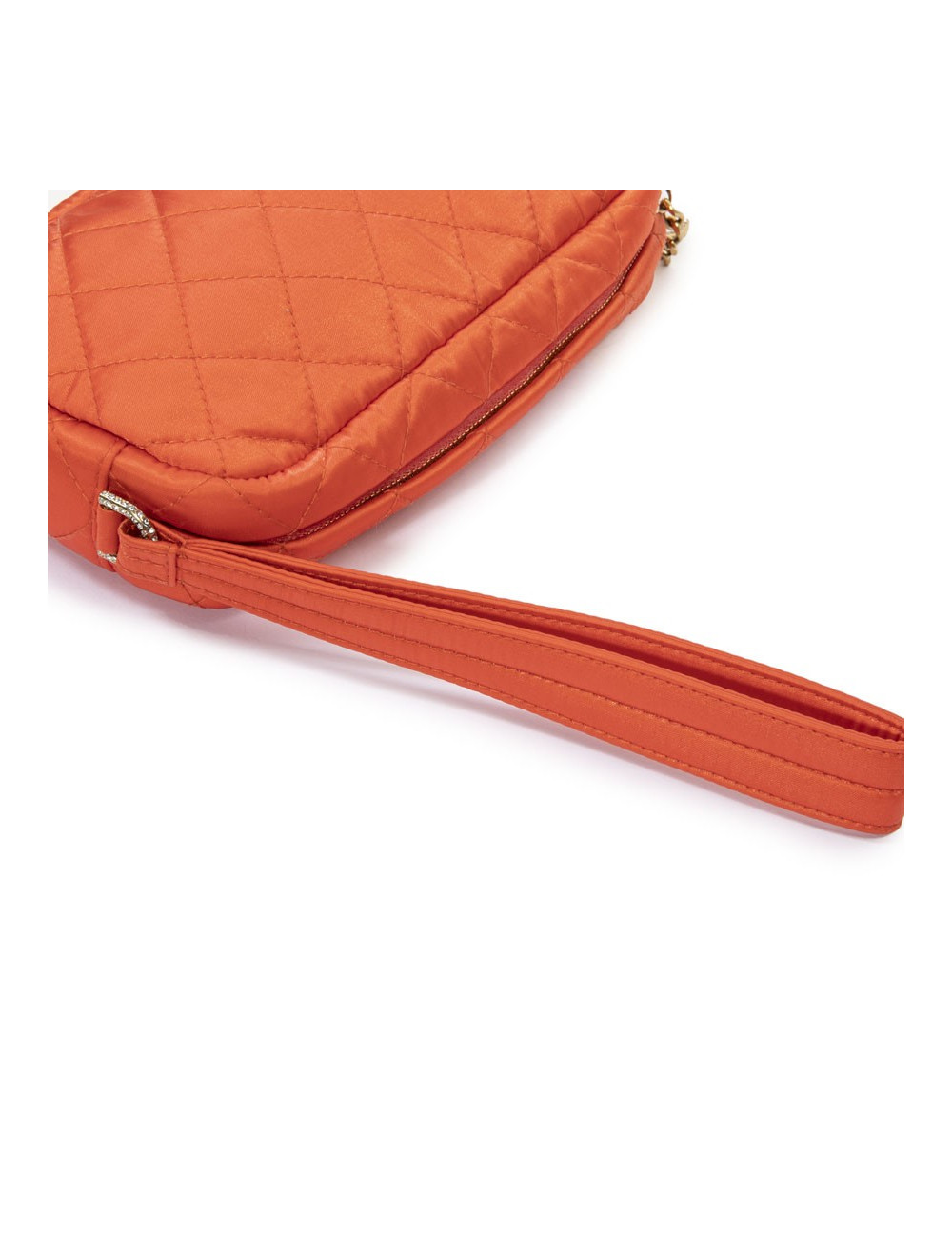 Pochette CHANEL satin orange "CC" strass doré