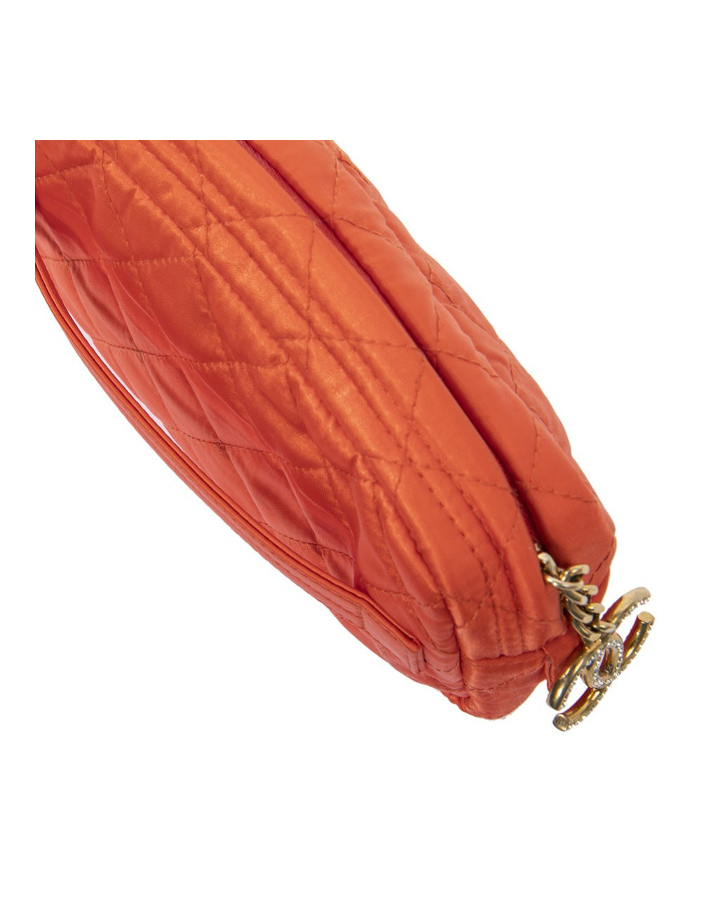 Pochette CHANEL satin orange "CC" strass doré
