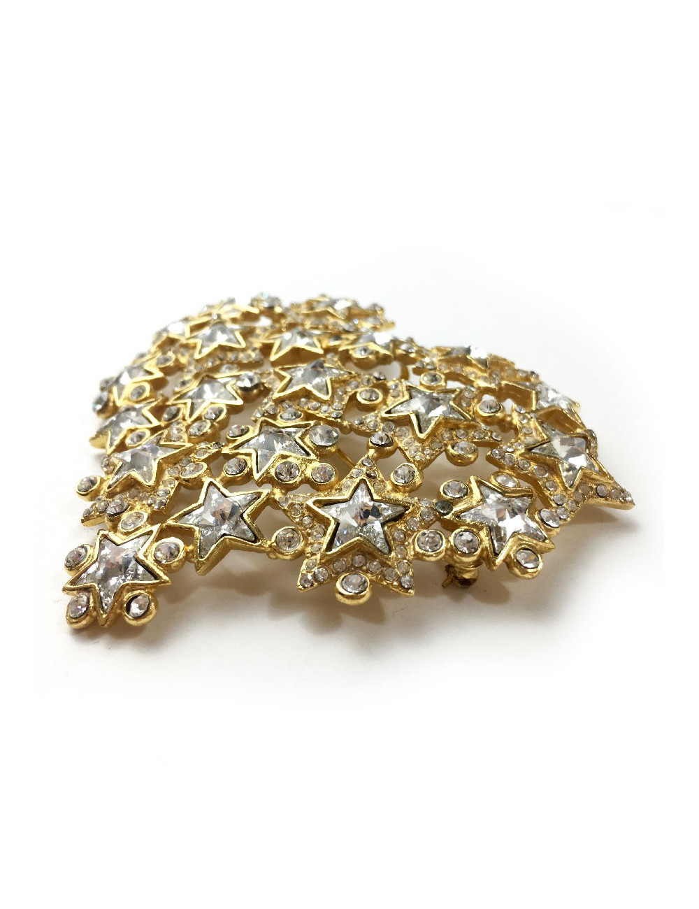YSL pin left bank heart star rhinestones and metal Golden