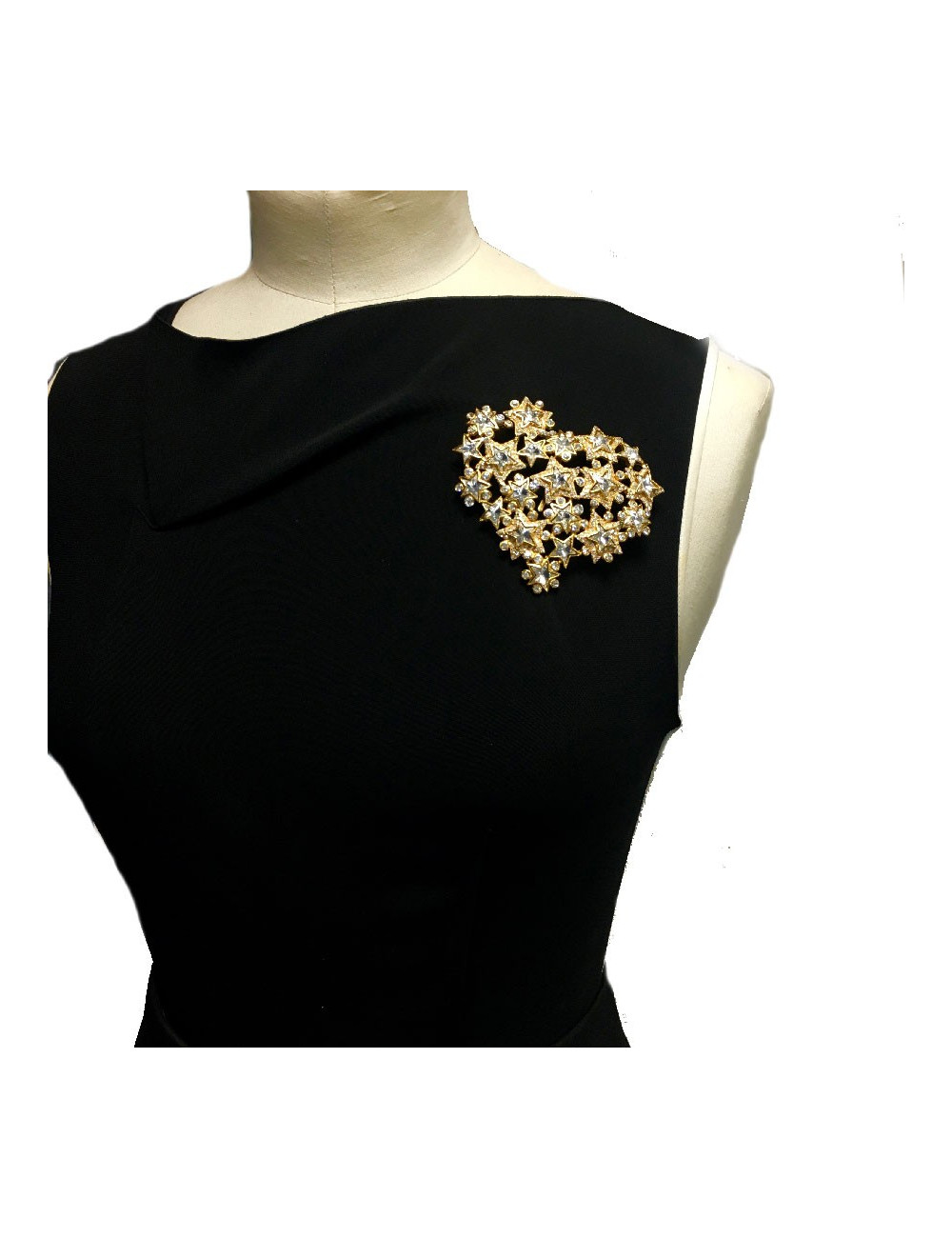 YSL pin left bank heart star rhinestones and metal Golden