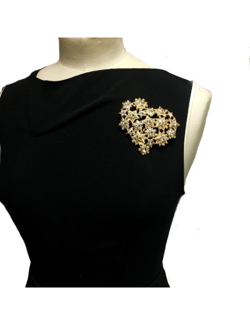 YSL pin left bank heart star rhinestones and metal Golden