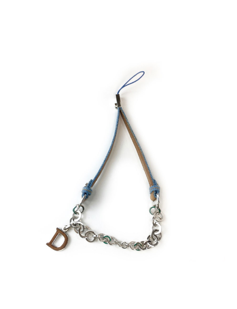 Charm CHRISTIAN DIOR en denim bleu et cuir naturel