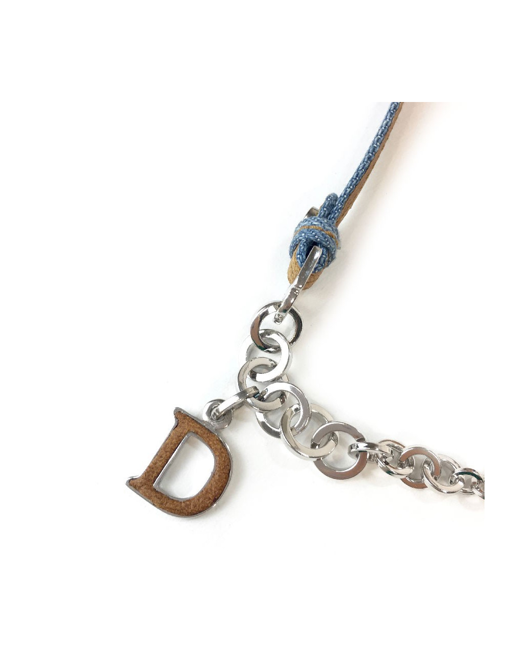 Charm CHRISTIAN DIOR en denim bleu et cuir naturel