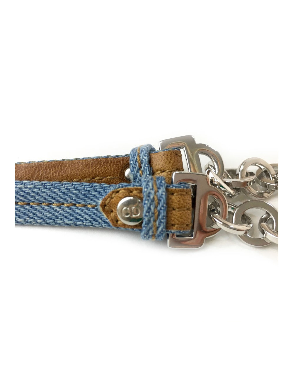 Charm CHRISTIAN DIOR en denim bleu et cuir naturel
