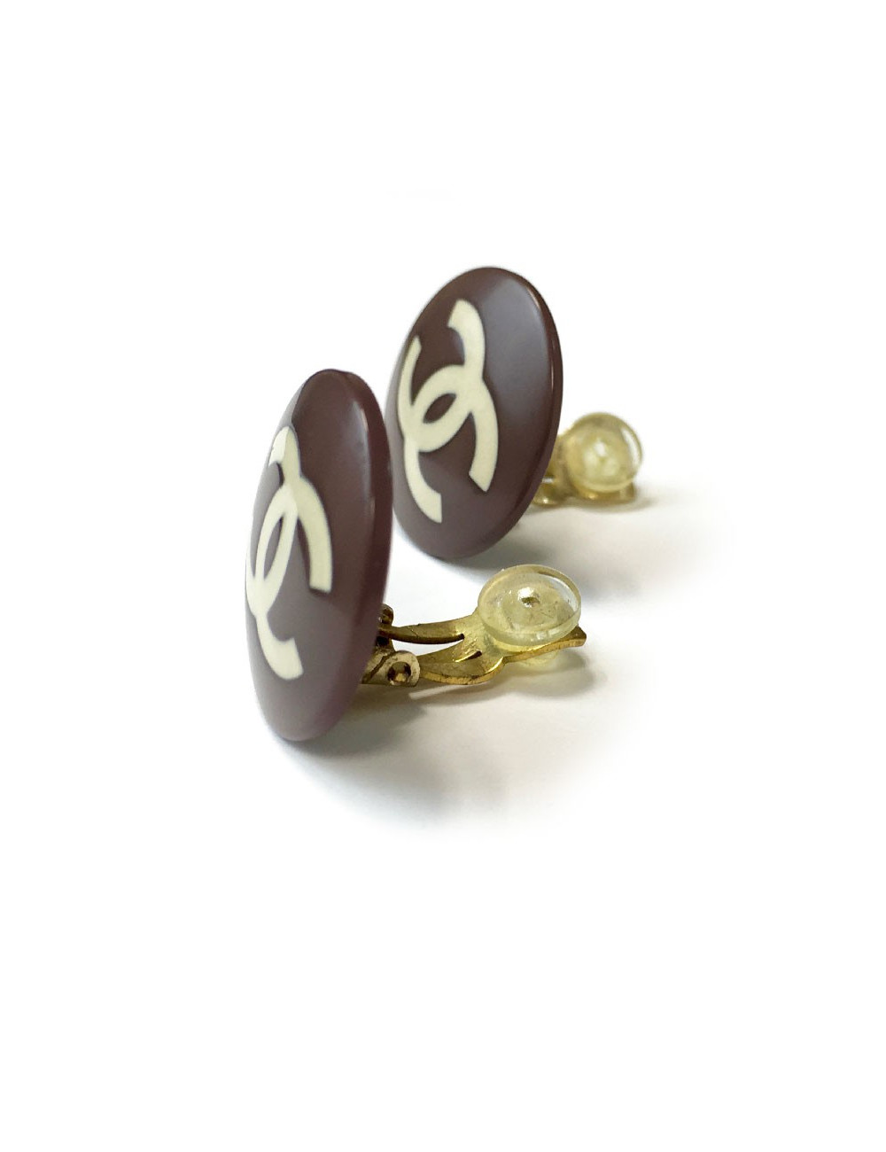 Boucles d'oreille clips CHANEL Vintage marron