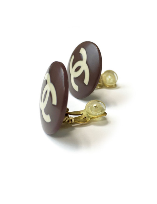 Boucles d'oreille clips CHANEL Vintage marron