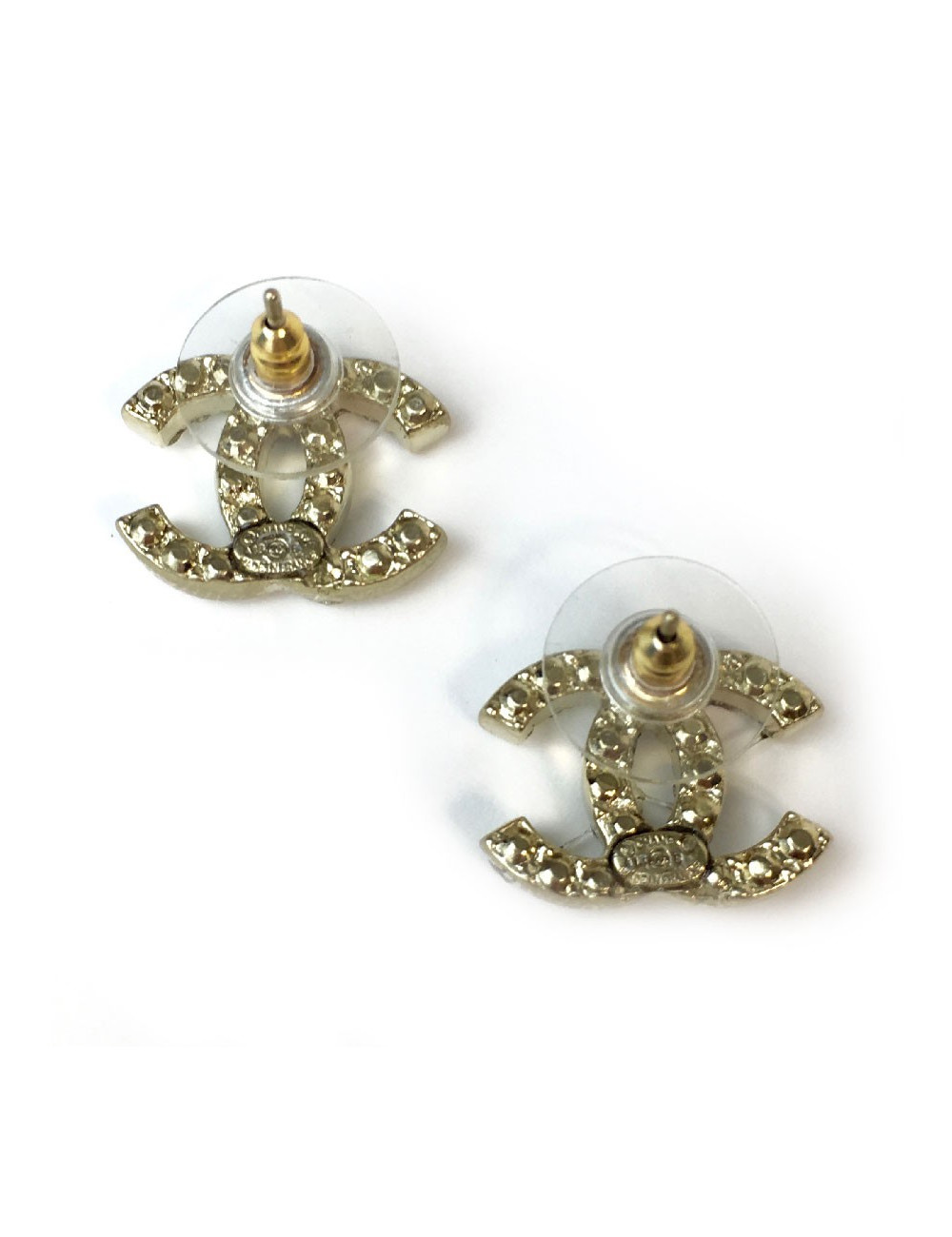 Boucles d'oreille CHANEL "CC" dorées avec brillants