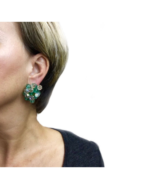Boucles d'oreille CHANEL vintage perles pâte de verre vert d'eau
