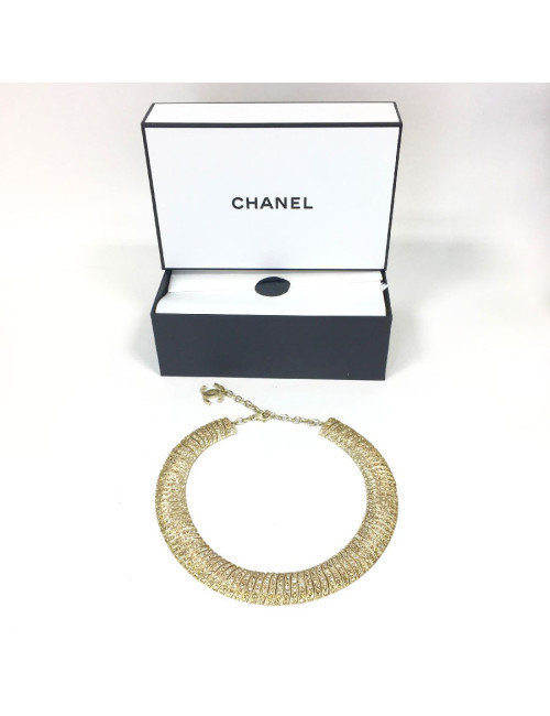 Collier CHANEL ras de cou doré et strass 