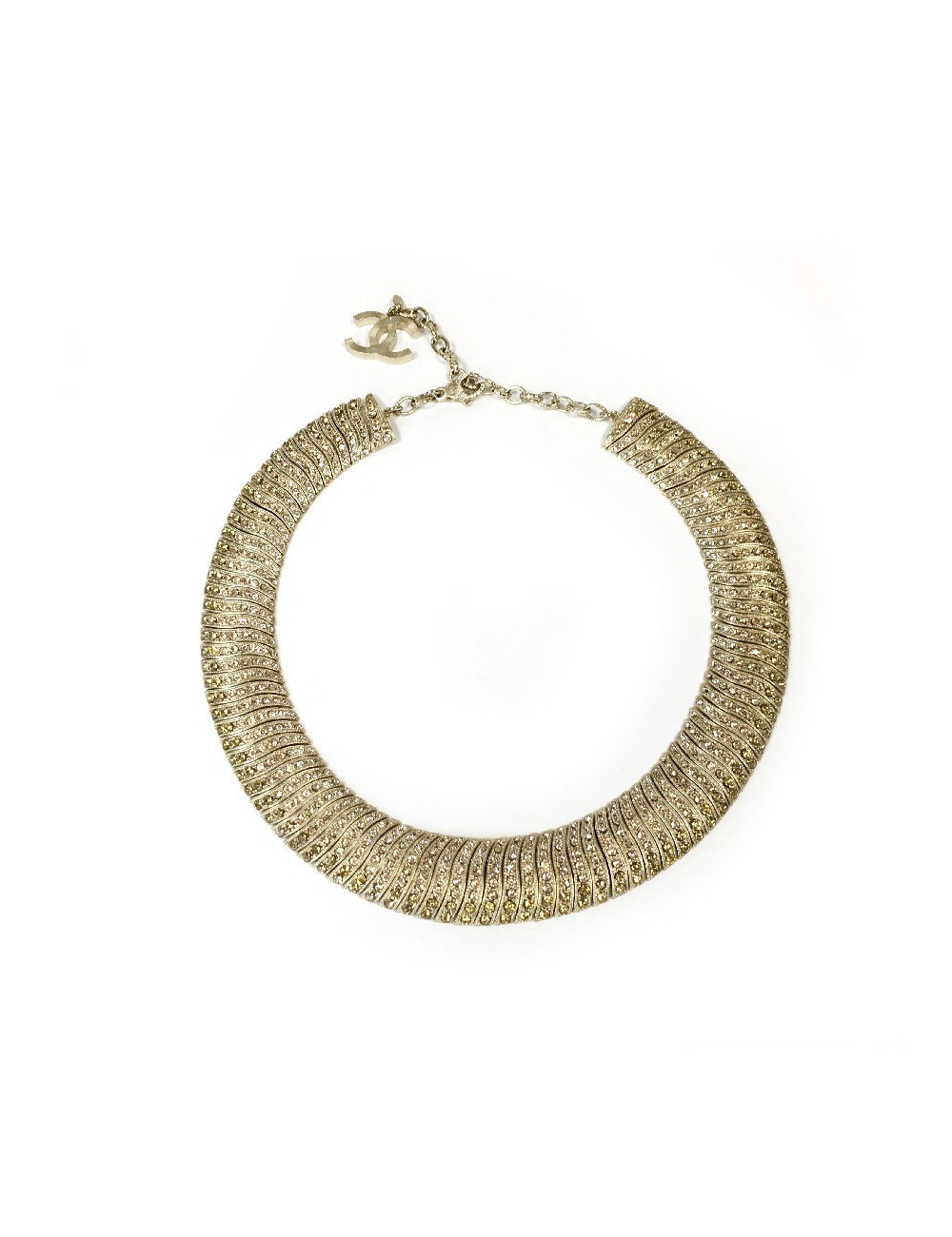 CHANEL choker necklace in gilt metal and rhinestones
