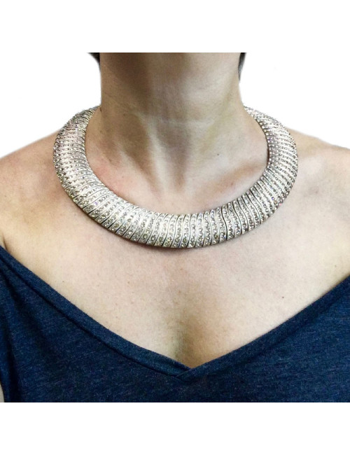 CHANEL choker necklace in gilt metal and rhinestones