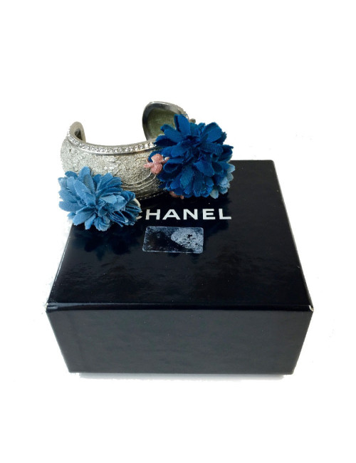 Bracelet CHANEL couture en métal argenté