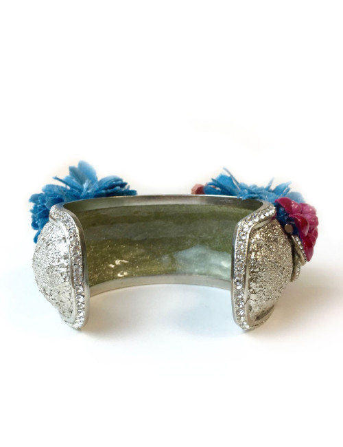 Bracelet CHANEL couture en métal argenté