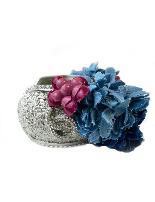 Bracelet CHANEL couture en métal argenté