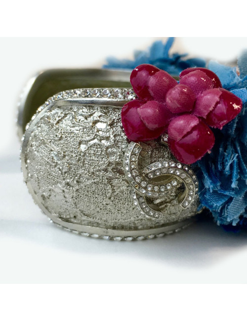Bracelet CHANEL couture en métal argenté