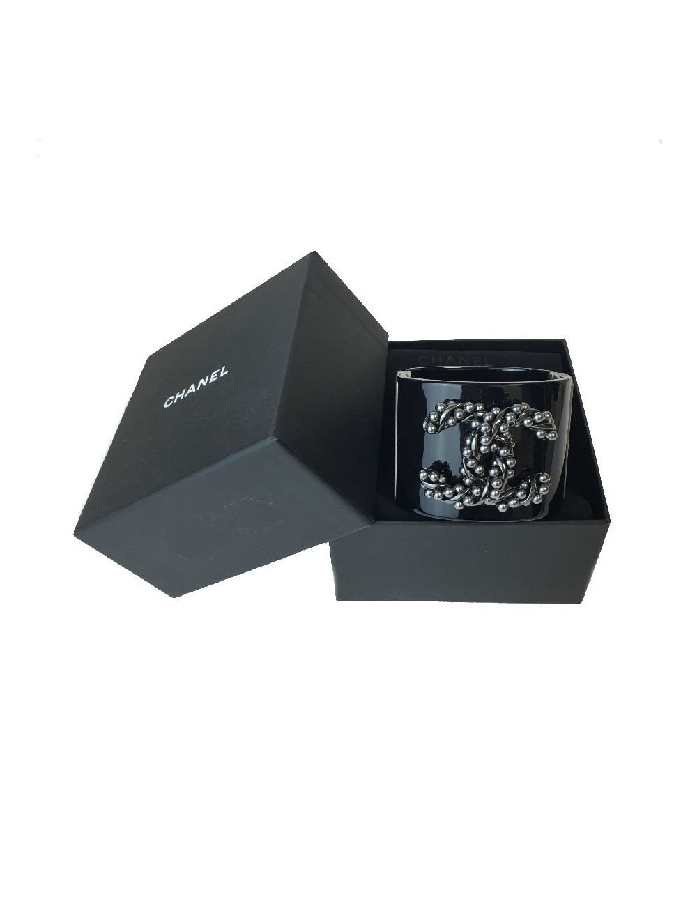 Manchette CHANEL plexi noir double C canon de fusil