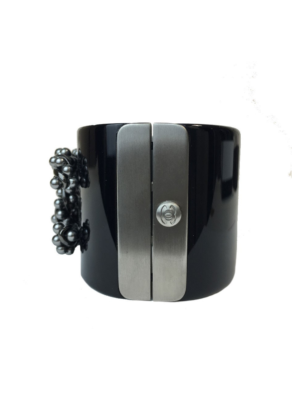 Manchette CHANEL plexi noir double C canon de fusil