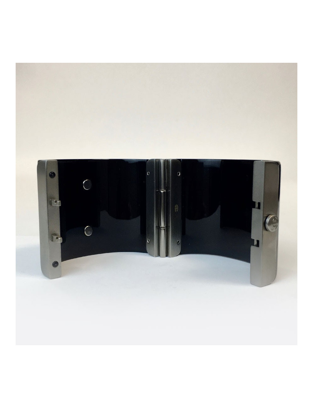 CHANEL cuff bracelet in black plexi and CC in gunmetal color