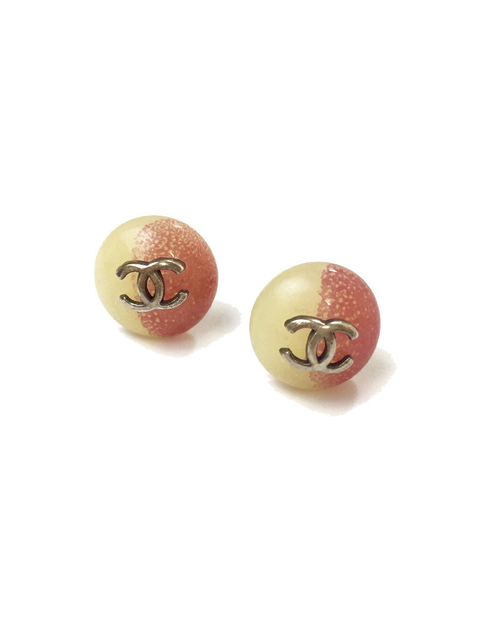 Boucles d'oreille clous CHANEL bicolores rose et beige