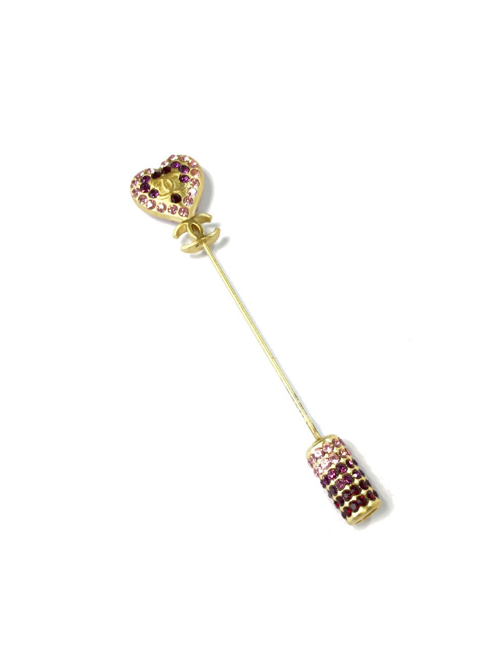 Epingle CHANEL coeur avec brillants rose