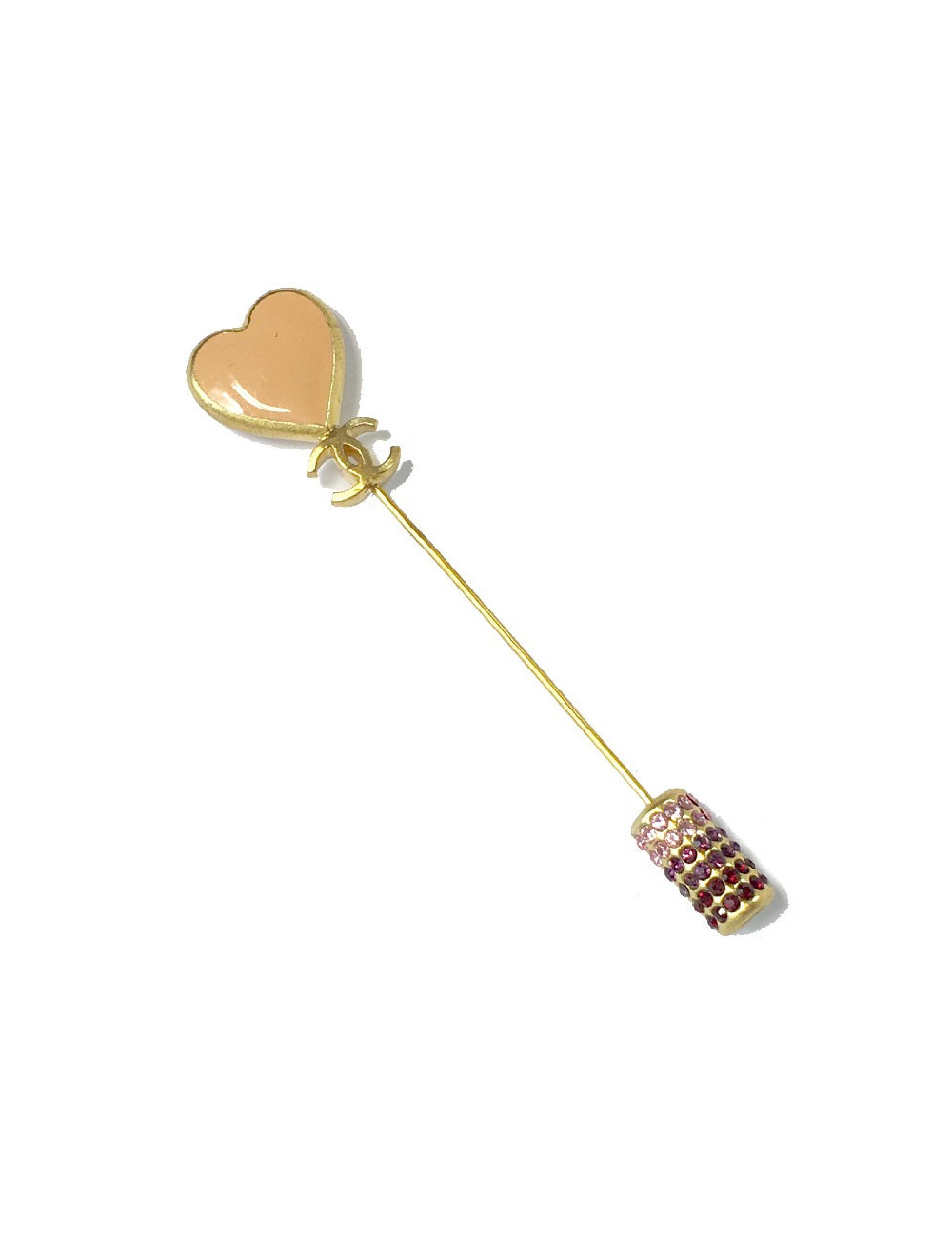 Epingle CHANEL coeur émaillé corail 