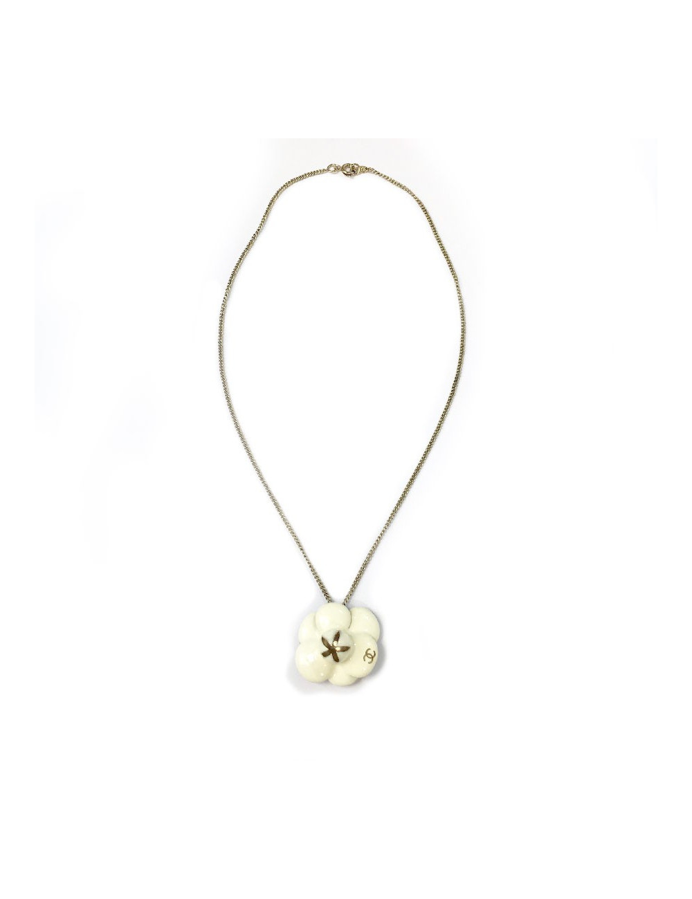 Collier CHANEL camélia émaillé beige