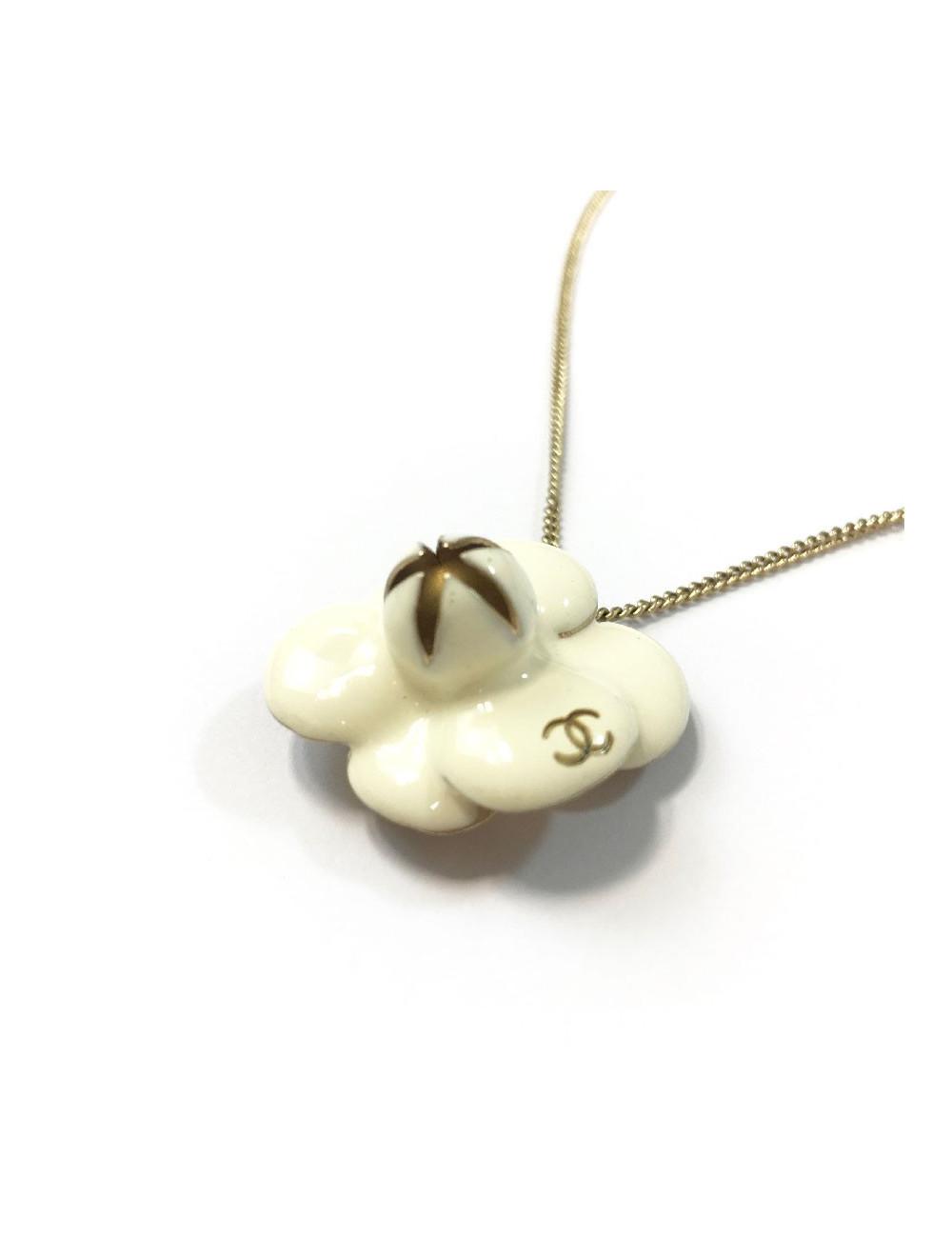 Collier CHANEL camélia émaillé beige