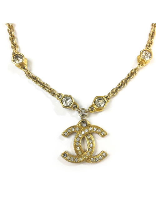 Collier CHANEL CC vintage strass et brillants