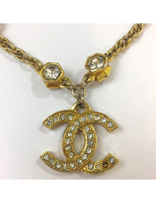 Collier CHANEL CC vintage strass et brillants