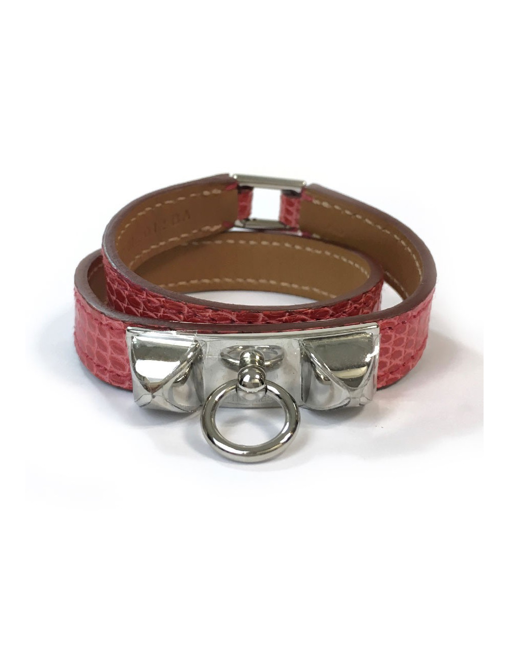 Bracelet Rivale double  HERMES cuir lezard bougainvilliers
