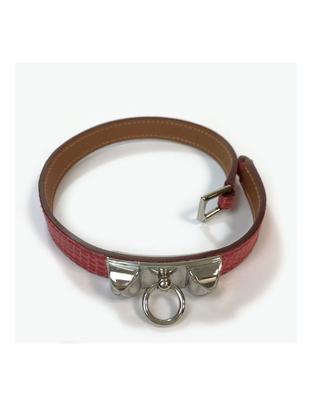 Bracelet Rivale double  HERMES cuir lezard bougainvilliers