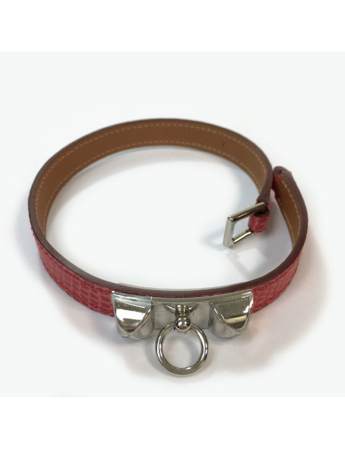 Bracelet Rivale double HERMES XS cuir lézard bougainvilliers