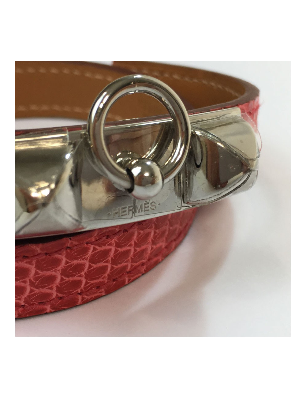 Bracelet Rivale double  HERMES cuir lezard bougainvilliers