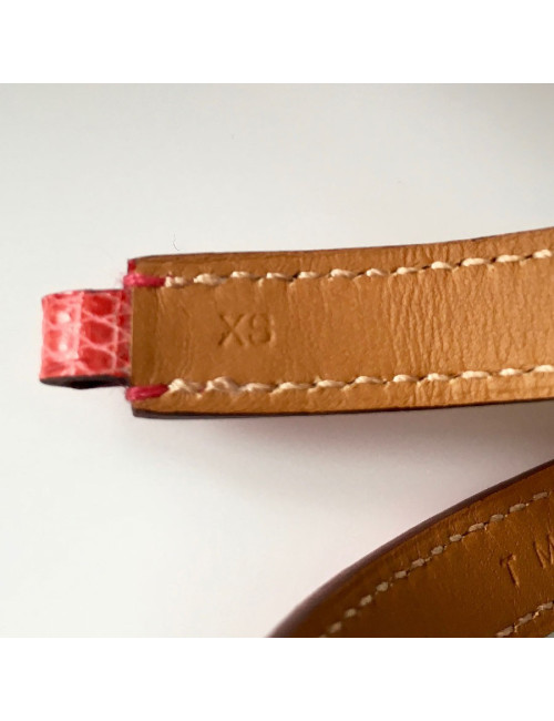 Bracelet Rivale double HERMES XS cuir lézard bougainvilliers