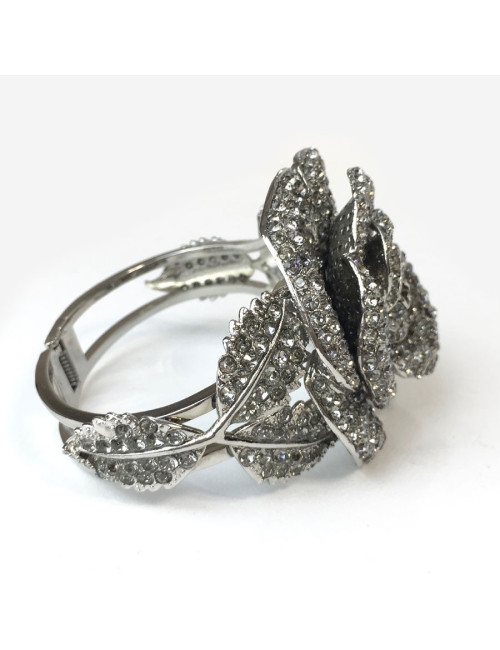 Bracelet camélia métal argent et strass