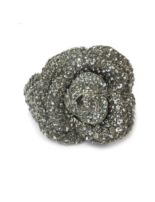 Bracelet camélia métal argent et strass