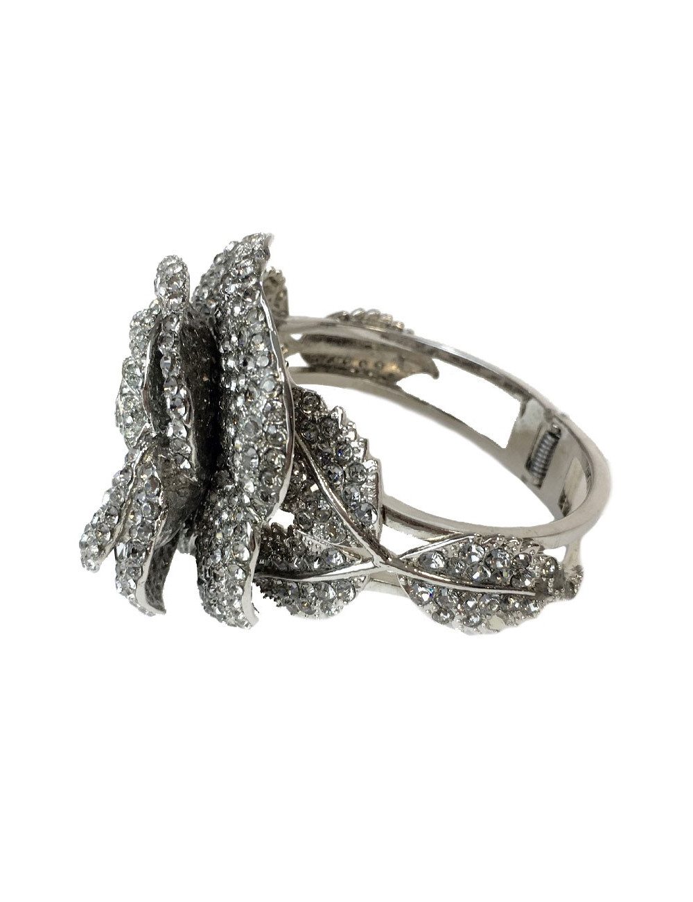 Bracelet camélia métal argent et strass