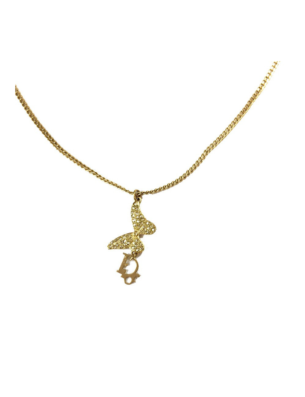 Collier DIOR papillon doré et strass